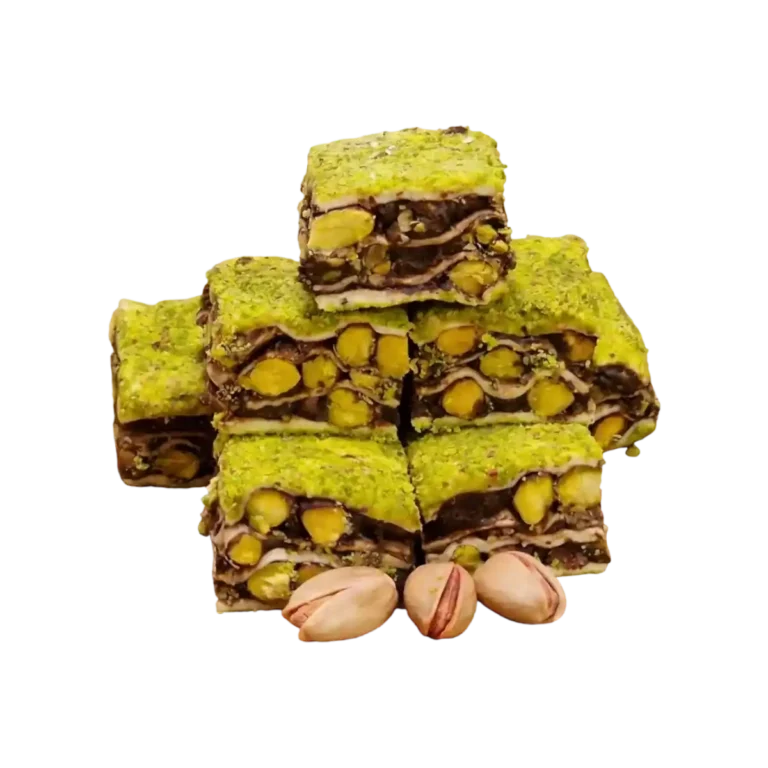 Powdered Pistachio Coated Milk Chocolate, Pistachio Baklava Turkish Delight It is prepared using traditional methods, with fresh and high quality ingredients.Contains no additives.