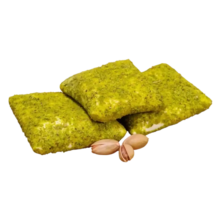 Powdered Pistachio Coated Chocolate Muska Turkish Delight It is prepared using traditional methods, with fresh and high quality ingredients.Contains no additives.